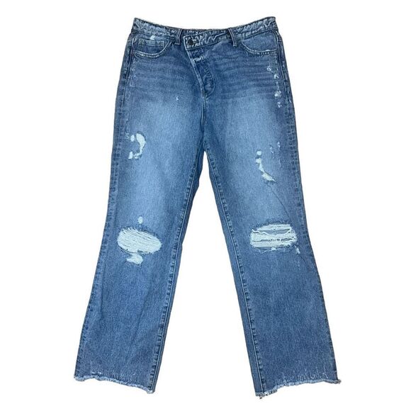 Flying monkey high rise straight raw hem button fly demin distressed jeans 9(29) - Picture 1 of 10